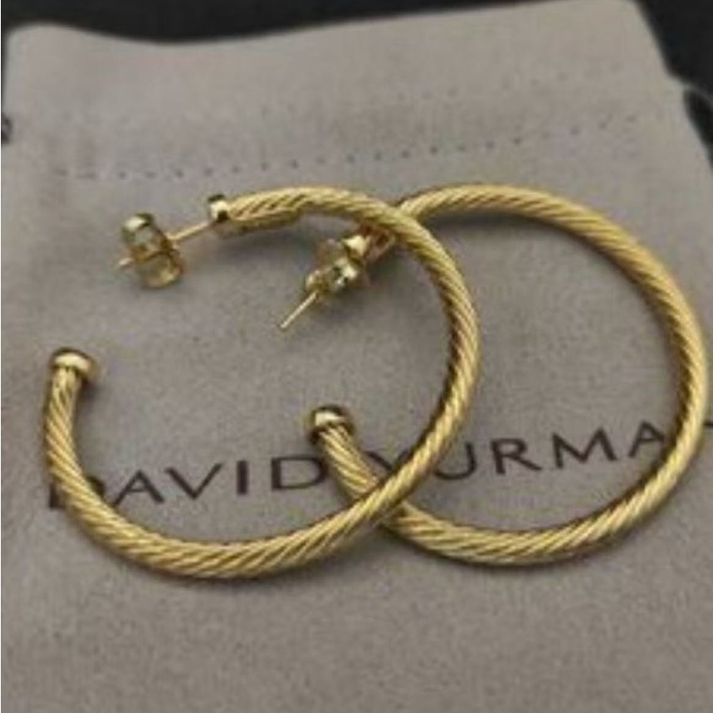 David Yurman Gold Cable-Textured Hoop Earrings